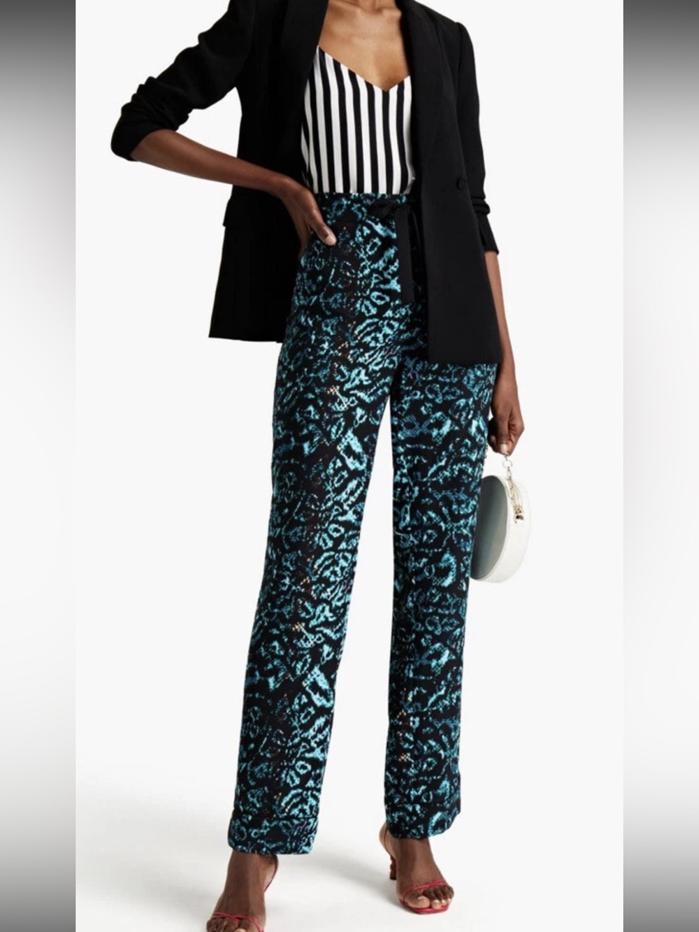 DVF Veronica Leopard Snake Patina Wide-Leg Crepe Pants MEDIUM /6 NWT Black Multi